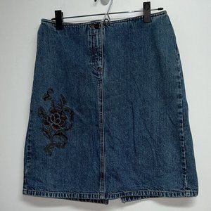 Vintage Ann Taylor Loft Petite Jeans Denim Skirt Size 8 P Blue Embroidered Rose
